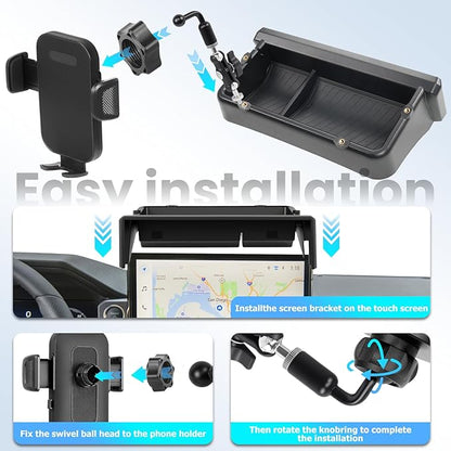 Car Phone Holder Fit for Toyota Tacoma 2024 2025/4Runner 2025 Accessories Fit 14-inch Screen, Dashboard Organizer with Cell Phone Mount Automobile Cradles Hands-Free 360 Degree Rotation