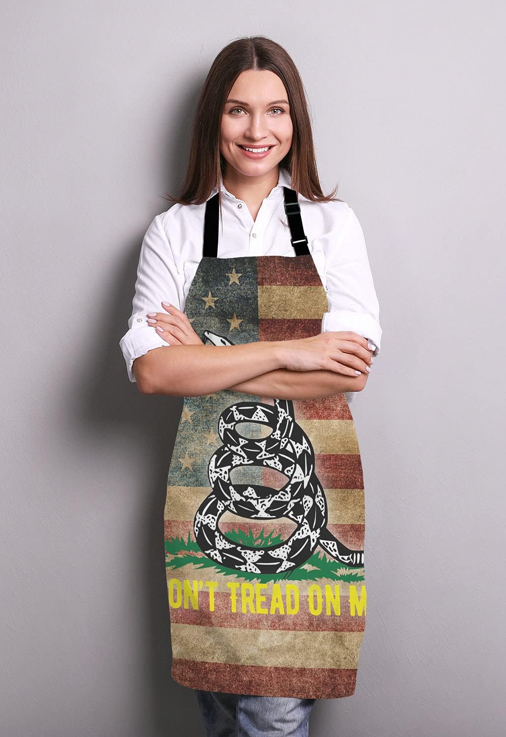 American Flag Dont Tread On Me Bib Apron with Adjustable Neck for Men Women,Suitable for Home Kitchen Cooking Waitress Chef Grill Bistro Baking BBQ Apron