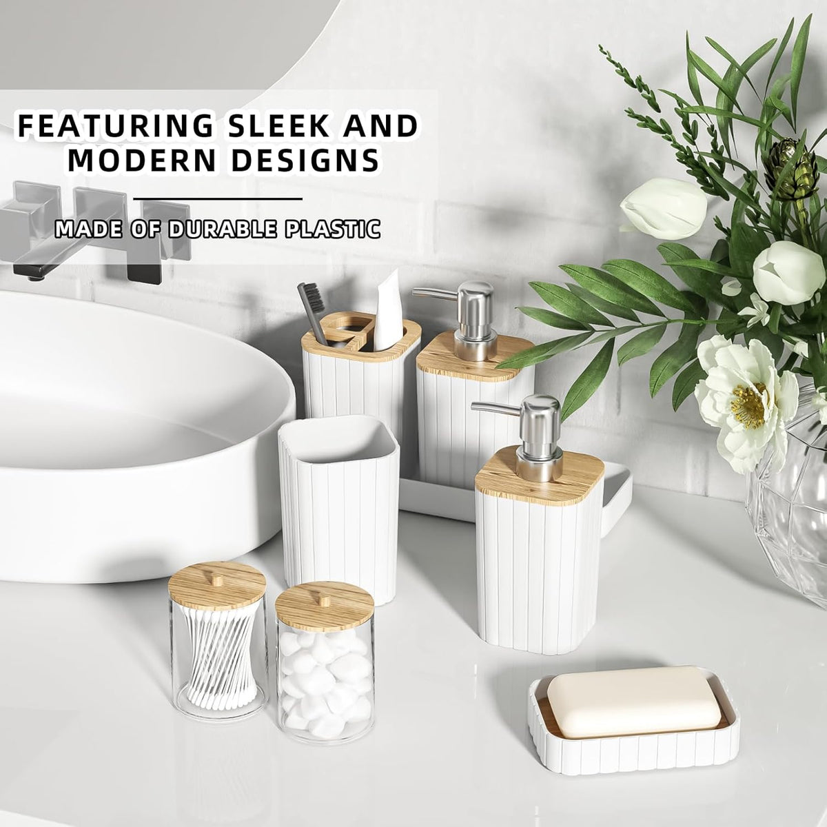 Bathroom Set - 25PC White Bathroom Set with Shower Curtain and Rugs, Bathroom Accessories Set, White Shower Curtain Set with Bathroom Trash Can