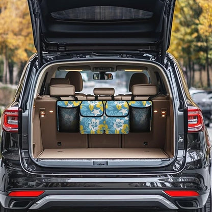 Hawaii Hibiscus Flowers Car Trunk Organizer Starfish Palm Leaf Multipurpose Cargo Bag for SUV,Truck,Van Back Seat Car Organizer