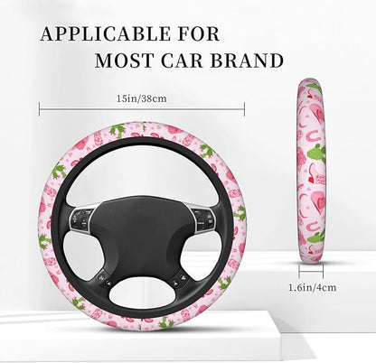 Cowgirls Cactus Pink Steering Wheel Cover for Women Elastic Rubber Steering Wheel Universal 15 Inch Fit for Cars, Auto, SUVs