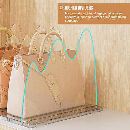 Bag & Purse Organizer for Closet, 2 Pack Adjustable Clear Handbag Storage Holder, Acrylic Shelf Dividers for Closet Organizers and Storage - Keep Carteras & Pocketbook Upright