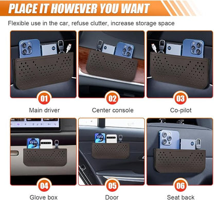 Car Seat Side Pocket Organizer, Multifunctional Mini Console Storage Bag for Phone, Keys, Sunglass, Wallet, PU Leather Tray Pouch Car Organizer Accessories for Seat, Door, Window, Console (Brown)