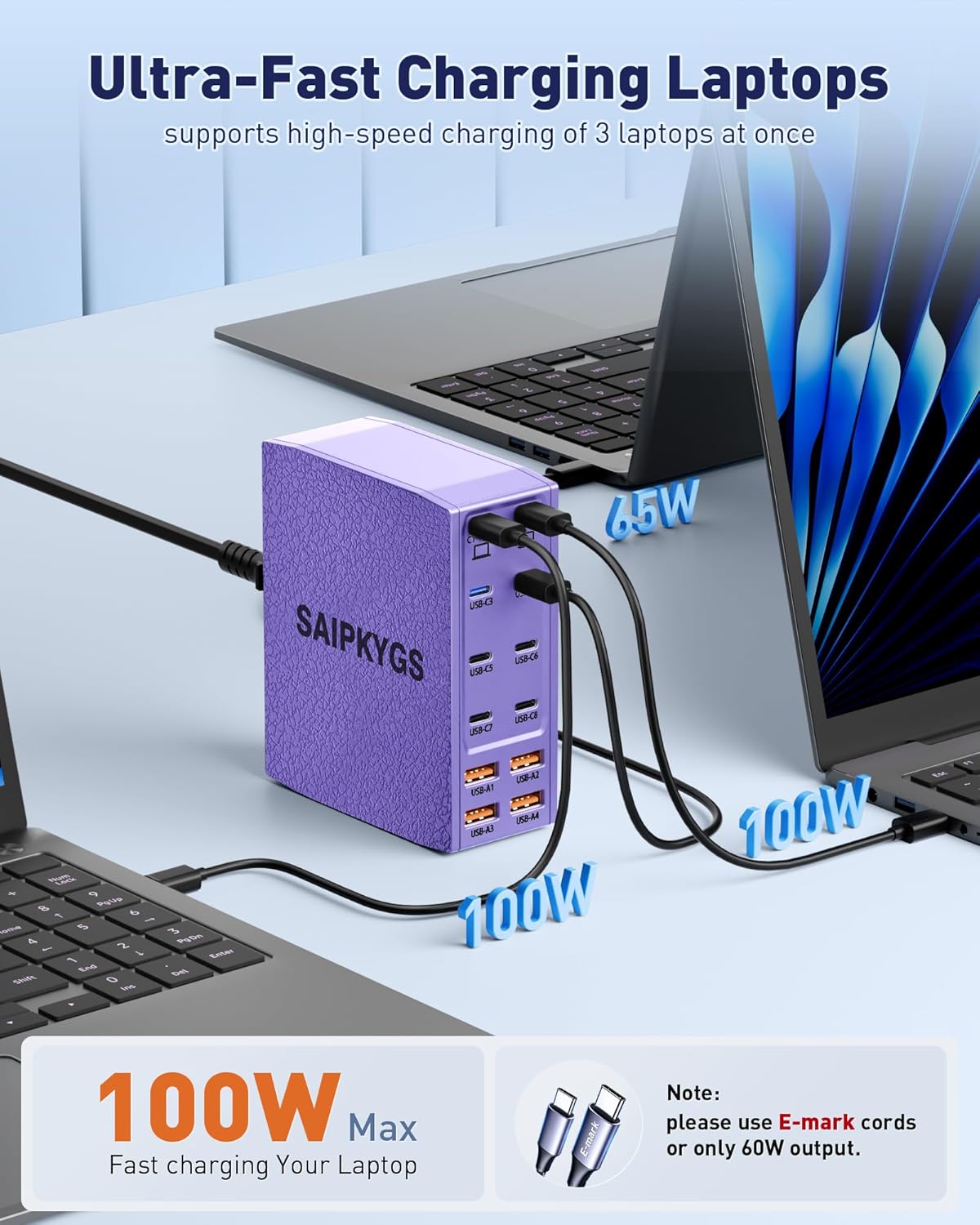 USB Charging Station (600W),12-Port USB C Charger Block with Dual 100W PD USB-C Fast Charging Station Hub for MacBook Pro/Air/All iPad Phone 17/16 15/14/13/Pro Max/Samsung Galaxy Note(Purple)