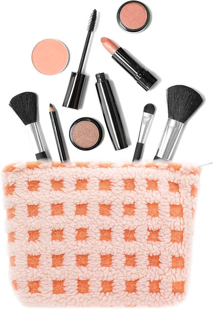 Makeup Bags for Purse Zipper Cosmetic Pouch Large Travel Make Up Organizer Tool Pouch for Women and Girls,Fleece Pink