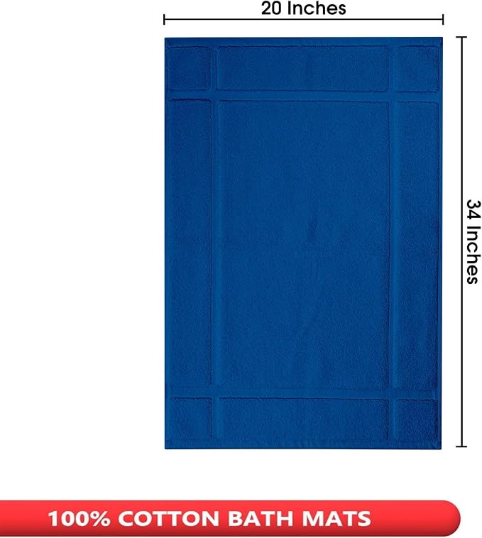Ample Decor 100% Cotton Bath Mats 34 x 20 Inches, Quick Dry, 1350 GSM Banded Border Shower Bathroom Floor Mat, Not Bathroom Rug - Navy, 2 Pack