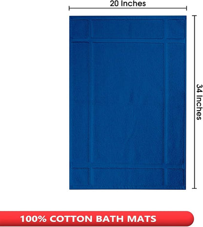 Ample Decor 100% Cotton Bath Mats 34 x 20 Inches, Quick Dry, 1350 GSM Banded Border Shower Bathroom Floor Mat, Not Bathroom Rug - Navy, 2 Pack