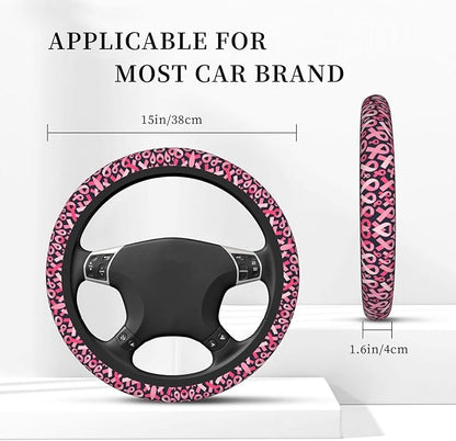 Breast Cancer Awareness Ribbon Universal Fit Steering Wheel Cover for Car, Truck, and SUV, Durable Steering Wheel Protection