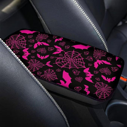 Dreaweet Purple Center Console Armrest Pad Cover Goth Car Accessories Interior Middle Console Cover Anti-Scratch Comfort Car Armrest Storage Box Mat,Love Heart Spider Web and Bats Decor