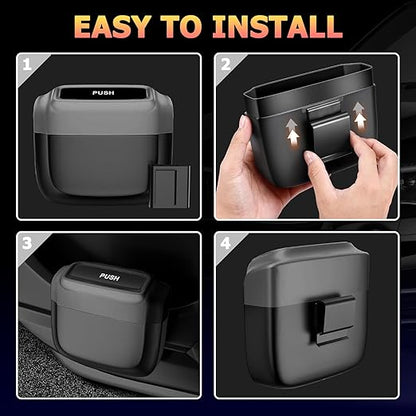 Car Trash Can with Lid, Built-in Storage Garbage Bag, Vehicle Trash Accessories for Interior, Mini Garbage Bin for Automotive, Home, Office, Kitchen, with 30pcs Trash Bags