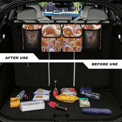 Floral Flowers Trunk Organizer Suv Collapsible Cargo Bag Sturdy Car Storage Organizer for Women SUV,Cars,Vans,Space Saving Expert