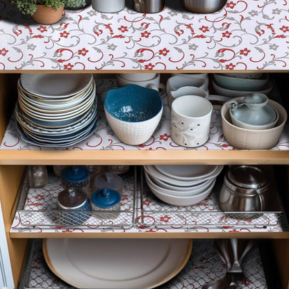 18" W x 96" L Floral Drawer and Shelf Liner for Cabinets, Non-Adhesive Strong Grip Non-Slip Flower Shelf Cabinet Kitchen Shelf Liners for Kitchen Cabinets