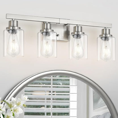 DIKAIDA Bathroom Vanity Light, 4-Light Nickel Modern Matte Wall Sconce Lighting