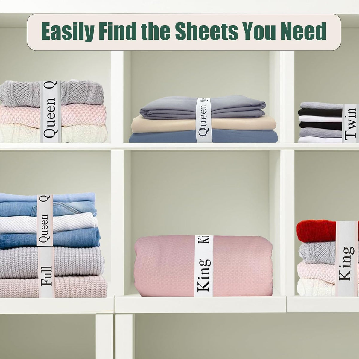 8 Pieces Bed Sheet Organizer Bands, Sheet Organizers and Storage Label Bands, Sheet Label for Bedding, Sheets Organizer for Closet,Sheet Keepers Linen Labels Bedding Bands (Pink, Mix 8Pcs)