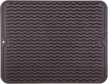 Silicone Dish Drying Mat for Multiple Usage,Easy clean,Eco-friendly,Heat-resistant Silicone Mat for Kitchen Counter or Sink,Refrigerator or drawer liner Coffee L 16 inches x 12 inches