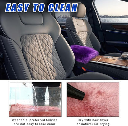 Furry Car Center Console Cover, 11.8"×7.9" Sheepskin Wool Armrest Box Cushion Pad, Comfort Soft Auto Center Console Protector, Interior Decor Accessories for Most Vehicles (Dark Purple)