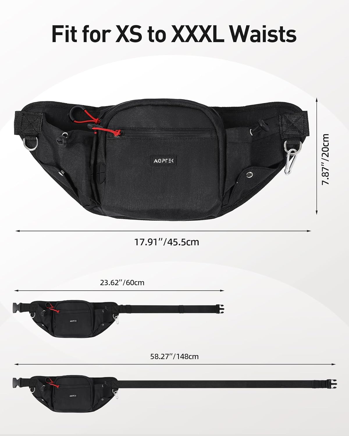 AGPTEK Dog Walking Fanny Pack, Large Capacity Dog Training Treat Pouch, Waist Bag with Removable Snack Pouch, Water Holder, Poop Bag Dispenser, Waterproof Zipper, Adjustable Strap, Black