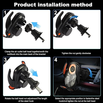 15W Car Phone Holder Wireless Charger - Auto Sensing Clamping 3-Axis Adjustable 360° Rotation Fast Charging Phone Holders for Your Car Vent Clip Slim Design with Unisex for iPhone Android Samsung