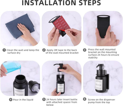 2-Pack Shower Soap Dispenser Set with Pump and Wall Mount, 8.5 Oz Soap and Lotion Dispenser Set with Waterproof Labels,Black