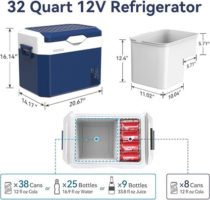 Car Refrigerator Portable 12V Fridge 32 Quart 12 Volt Freezer Compressor Cooler