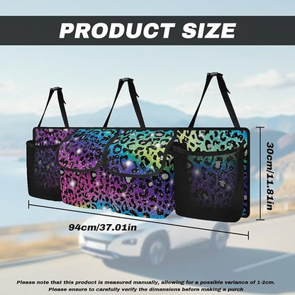Car Trunk Organizer, Universal Car Organizers and Storage Backseat Car Organizer for SUV/Truck/MPV, Reusable Space-Saving Hanging Car Organization with 4 Pocekts, Colorful Leopard Print
