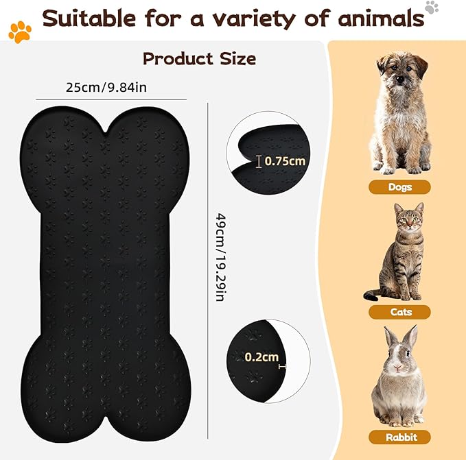 Dog Food Mat Anti-Slip Silicone Bowl Mats for Food and Water, Thicker Pet Placemat Waterproof Cat Feeder Pad with High-Lips Prevent Messy Spills to Floor Suitable for Medium and Small Pet