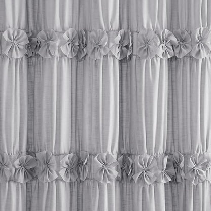 XOGUIBO Linen Ruffle Shower Curtain with Handmade Bow Tie, Vintage Farmhouse Shower Curtain for Bathroom, Grey 72" W x 72" H
