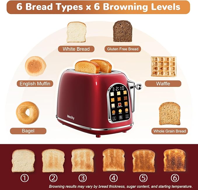 Mecity Toaster 2 Slice, Touch Screen Wide Slot Retro Toaster