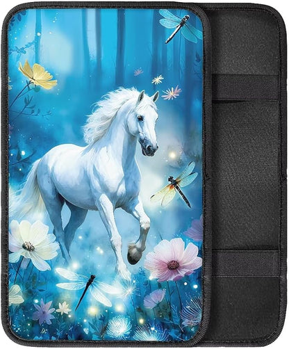Horse Flowers Universal Armrest Cover Pad, Car Center Console Cushion Pad, Protect from Pet Claws, Sticky Fingers, Auto Decor Accessories Fit for Most Cars, Vehicles, SUVs