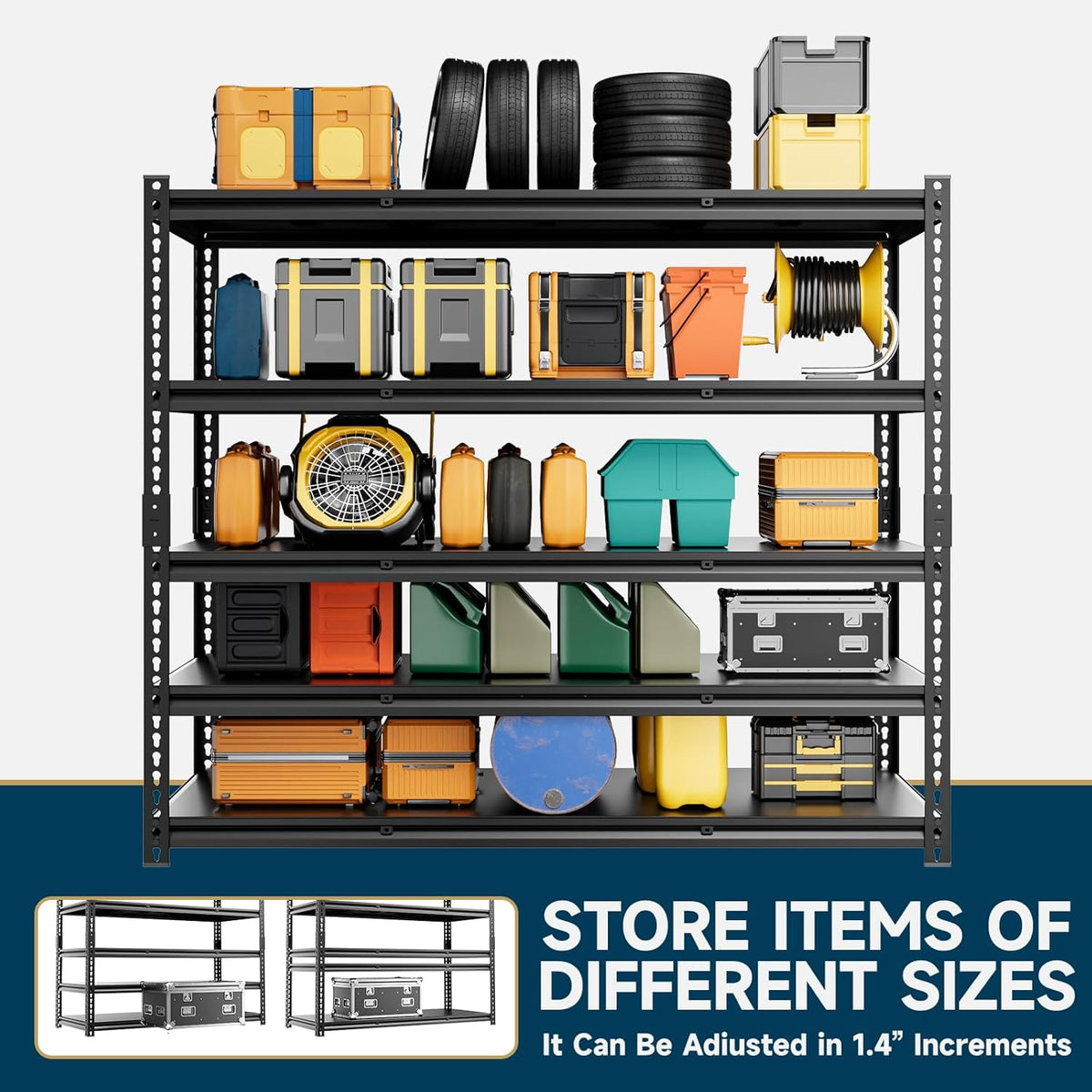 5-Tier 60”D X 24”W X 72”H Heavy Duty Shelving 3000LBS Garage Storage Rack Heavy Duty Adjustable Industrial Warehouse Shelving(Black)