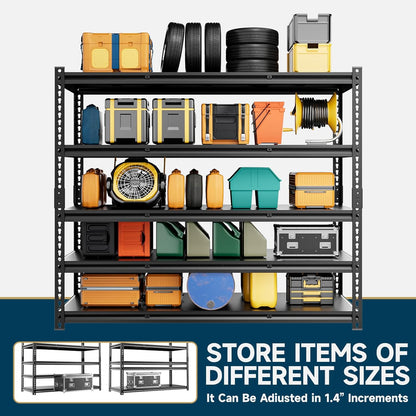 5-Tier 60”D X 24”W X 72”H Heavy Duty Shelving 3000LBS Garage Storage Rack Heavy Duty Adjustable Industrial Warehouse Shelving(Black)