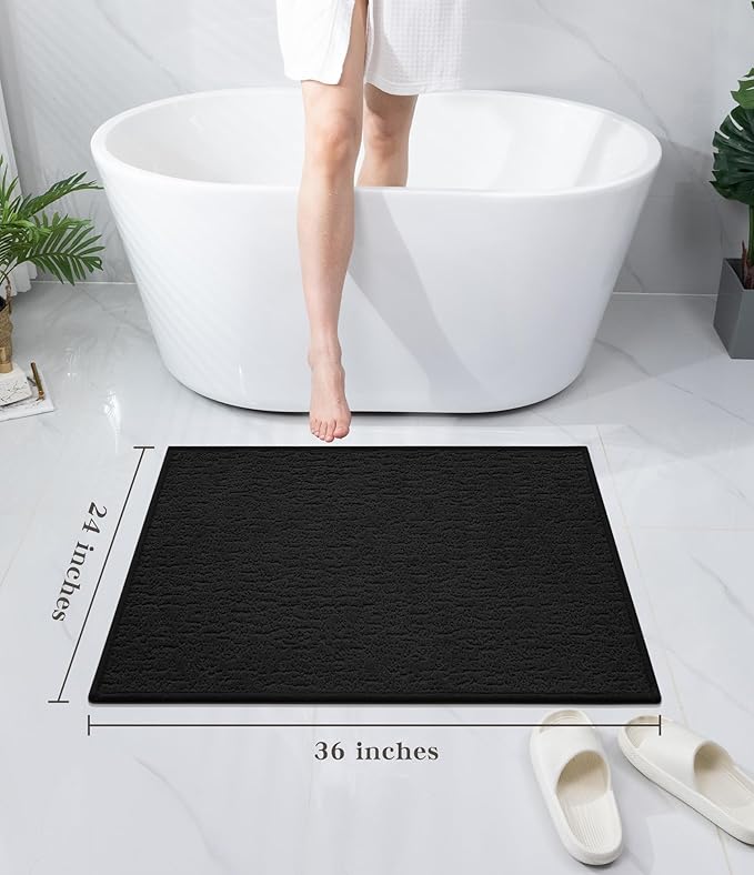 chakme Bathroom Rugs Mat 36x24, Ultra Thin Non Slip Bath Mat Quick Dry Absorbent Bath Mat for Bathroom Floor, (Black, 36"x24")