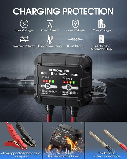 2-Bank, 4A Trickle Charger for Car Battery, 12V 6V Car Battery Charger