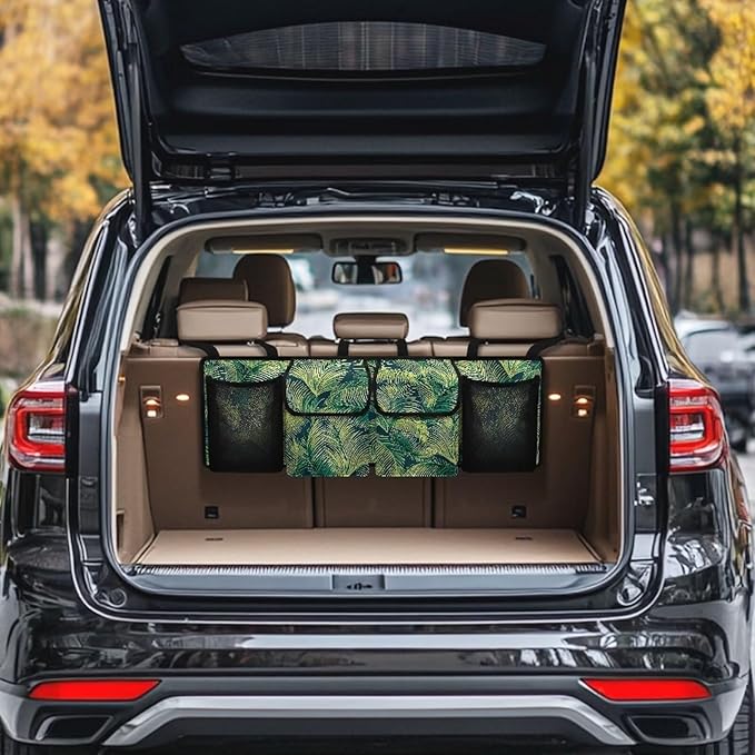Trunk Organizer for SUV Car Storage Organizer, Oxford Cloth Easy to Install Space-Saving Car Backseat Organizers Tropical Leaf Car Trunk Organizers for Women, Frees Trunk Floor