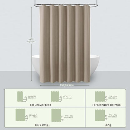 Inhousolu Fabric Shower Curtain Waffle Weave, 230 GSM Heavy Duty, Weighted Hem, 14 Metal Hooks, Water Repellent, Machine Washable, Hotel Spa Luxury Bath Curtain Set, 72 x 72 Inch, Beige