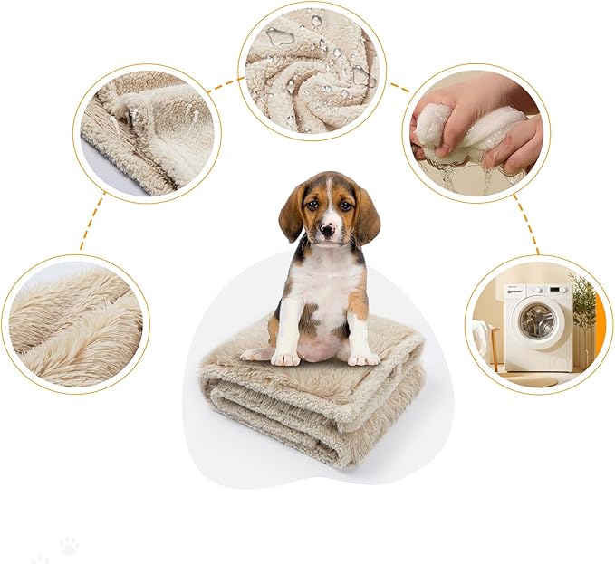 Wowchine Calming Dog Blanket,Waterproof Long Faux Fur Pet Blankets for Medium Puppy Cat Reverible Sofa Couch Covers Washable Pets Ded Cover Cream S-40x28in