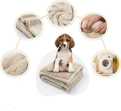 Wowchine Calming Dog Blanket,Waterproof Long Faux Fur Pet Blankets for Medium Puppy Cat Reverible Sofa Couch Covers Washable Pets Ded Cover Cream S-40x28in