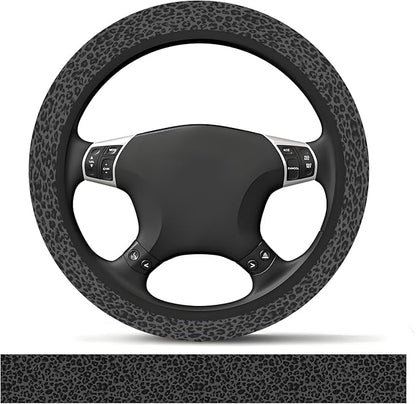 Elastic Car Steering Wheel Cover, Universal 15 inch Non-Slip Breathable Neoprene Steering Wheel Protector, Car Accessories for Women Men Fit Auto, Suvs, Truck Black Leopard