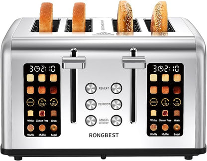 4 Slice Touch Screen Toaster, Easy-to-Use Digital Stainless Steel Toaster