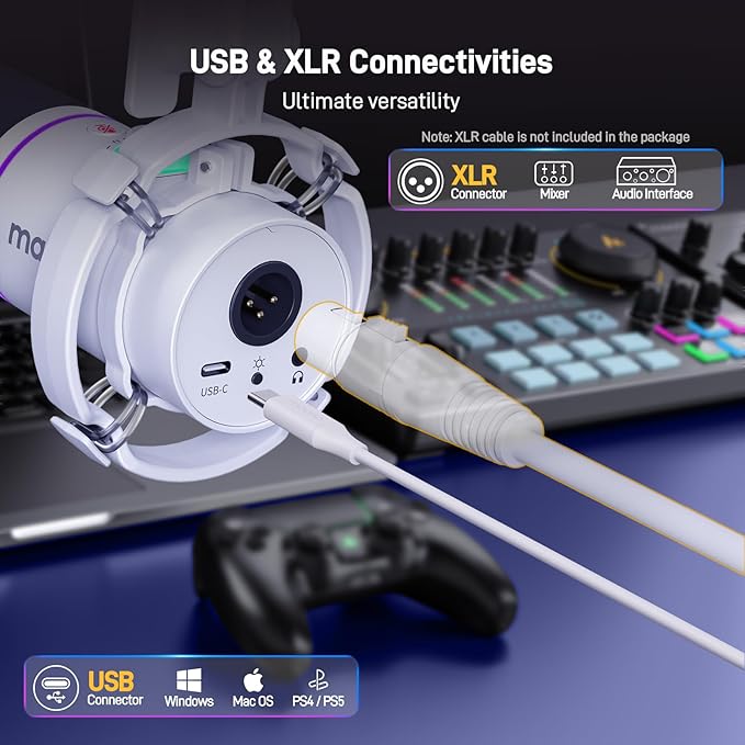 MAONO XLR/USB Dynamic Microphone Kit, RGB Podcast Mic