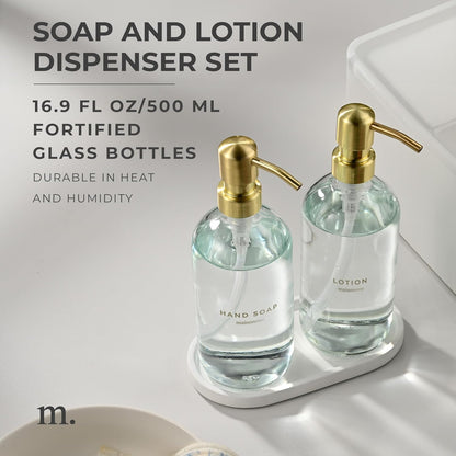 MaisoNovo Soap Dispenser 3-Piece Set | 16.9oz Clear Bottles with Gold Stainless Steel Pumps