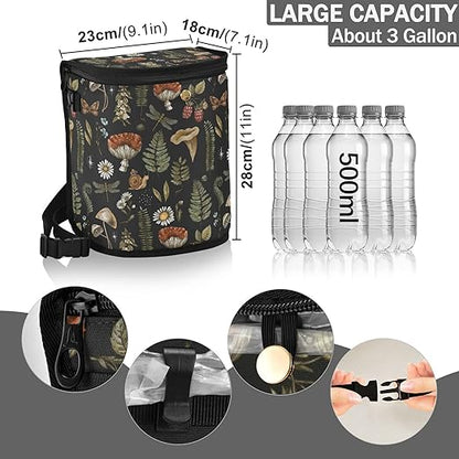 Mushrooms Car Trash Can Vintage Flower Butterfly Dragonfly Car Garbage Bag with Lid Hanging Waterproof Leak Proof Vehicle Storage Bin