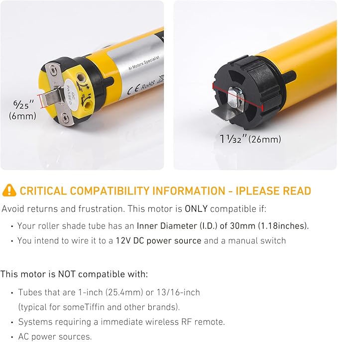 AM25-1.2/30-D DC 12V Tubular Roller Blind Motor – Built-in Mechanical Limit