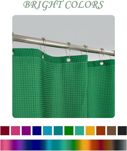 ggaimwf 72x96 Inch Solid Color Shower Curtain for Bathroom Waffle Bath Water Resistant Fabric Curtains Green Modern Thick Shower Stall Curtain with Metal Hooks