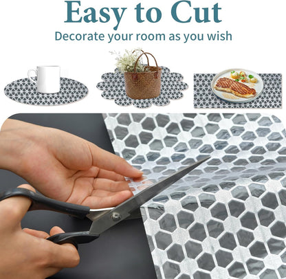 Drawer and Shelf Liner for Kitchen Cabinet: 17 in X 20 Ft Non Slip Waterproof Shelf Paper Non Adhesive Refrigerator Liners Silver Square Easy Liners for Bathroom with Knife Tape Measure