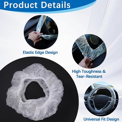 200PCS Disposable Steering Wheel Covers, Elastic Universal Plastic Steering Wheel Protector for Automotive Car Interior Accessories