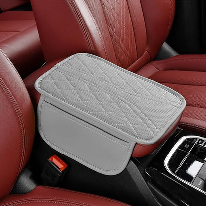 Car Center Console Cover, Leather Vehicle Armrest Box Pad with 2 Storage Bags, Automotive Interior Arm Rest Cushion Protector Accessories, Universal for SUV Sedan Truck (Gray)