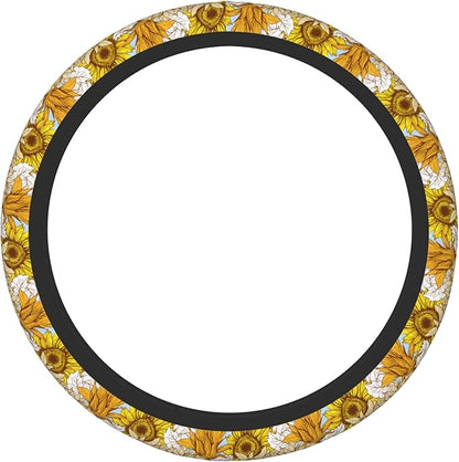 Sunflower Car Steering Wheel Cover, Non Slip Universal Wheel Protector Elastic 15 Inch Car Accessories for Men Women