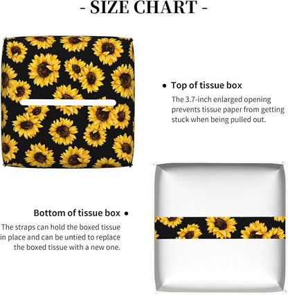 PVC Tissue Box Cover Holder,Sunflower Square Decorative Organizer,5.2"X5.2"X5.2" Tissue Case for Bathroom,Tabletop,Car,Office