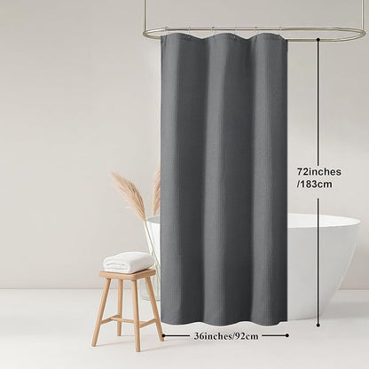OWENIE Grey Shower Curtain, Stall Small Waffle Weave Heavy Fabric Shower Curtains for Narrow Size Bathroom, Waterproof Soft Hotel Spa Luxury Bath Curtain Set, Machine Washable, Grey, 36x72 Inch